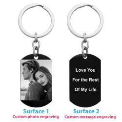 One Side Photo + One Side Text Personalized Engraved Stainless Steel Custom Dog Tag Key Chain - Handmade