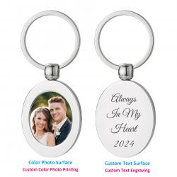 Qina C. Custom Full Color Photo Uv Printing Keychain Personalized Text Date Name Engraved Oval Dog...